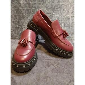 Free People Women's Size 9 Teagan Tassel Studded Loafers Maroon Mulberry